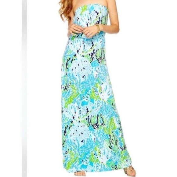 Lilly Pulitzer Marlisa Strapless Maxi Dress in Lets Cha Cha Coton Sz M - Picture 1 of 14
